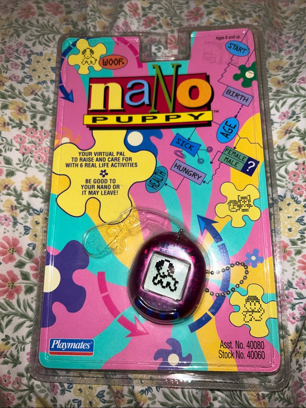 nano puppy virtual pet keychain - pink & purple